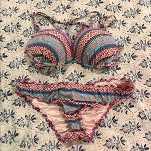 Shade & Shore Blue and Pink Patterned Bikini